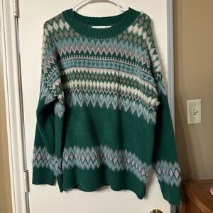 Altar'd State Emerald Green Fair Isle Crewneck Sweater